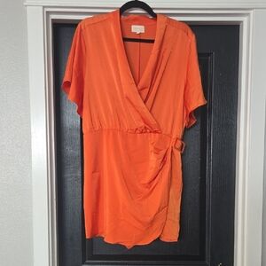 MELLODAY Vibrant Orange Satin Romper Size Large